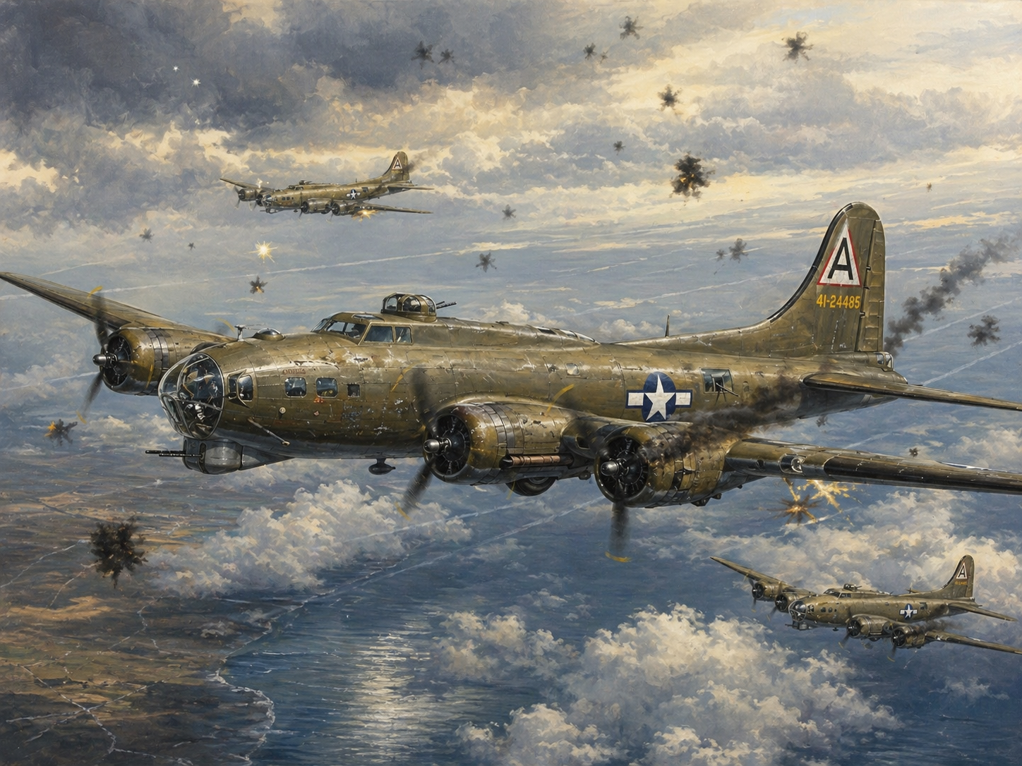 Memphis Belle returning through flak over the Channel