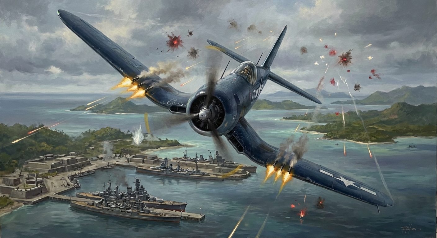 Corsair diving on Japanese shipping