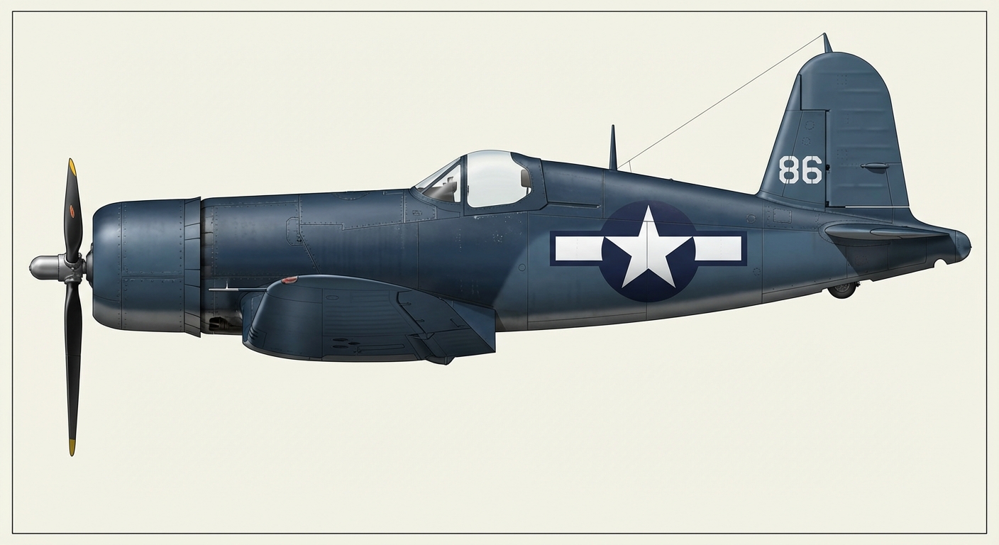 F4U Corsair side profile showing inverted gull wing