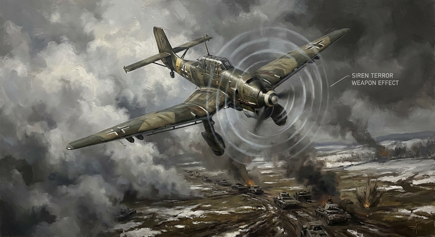 Stuka beginning a steep attack run with sirens screaming