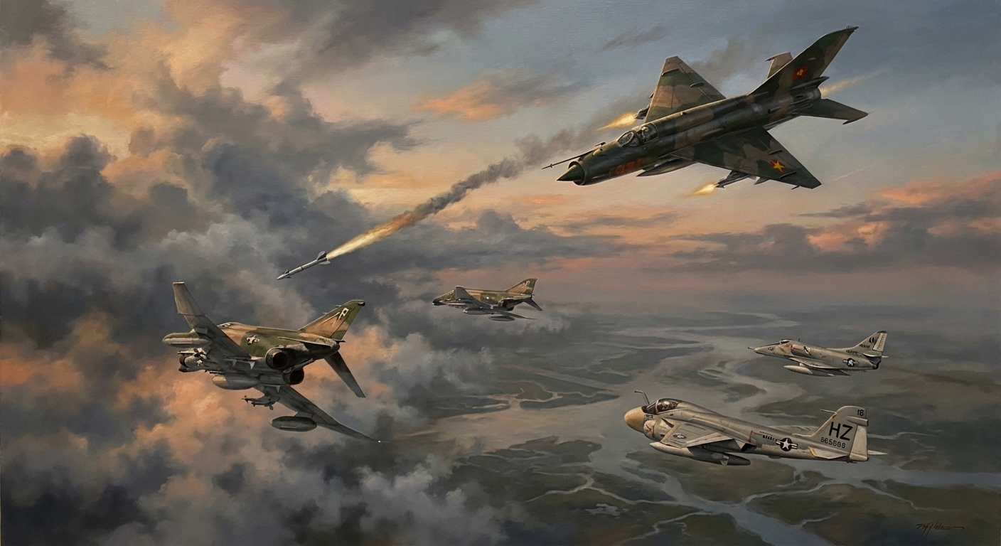 MiG-21 rising through cloud on intercept