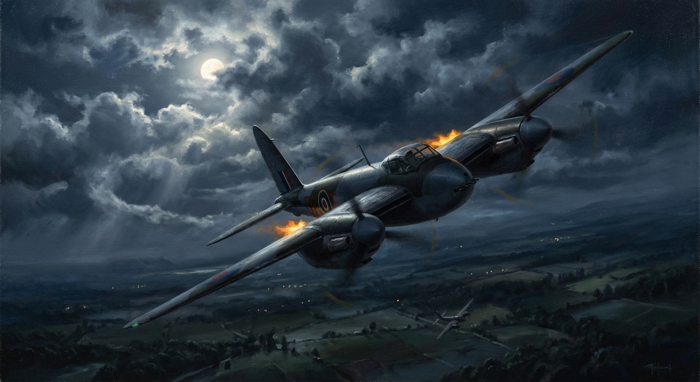 RAF Mosquitos dispersed on a cold European airfield