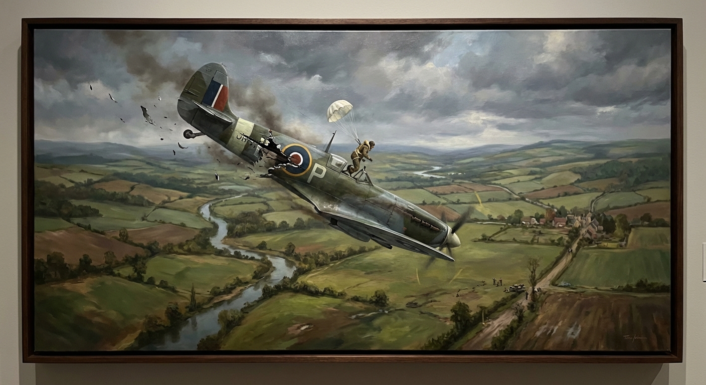 Bader bailing out over St. Omer, August 1941