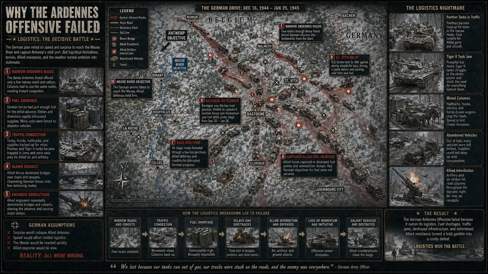 Diagram explaining why the German Ardennes offensive failed