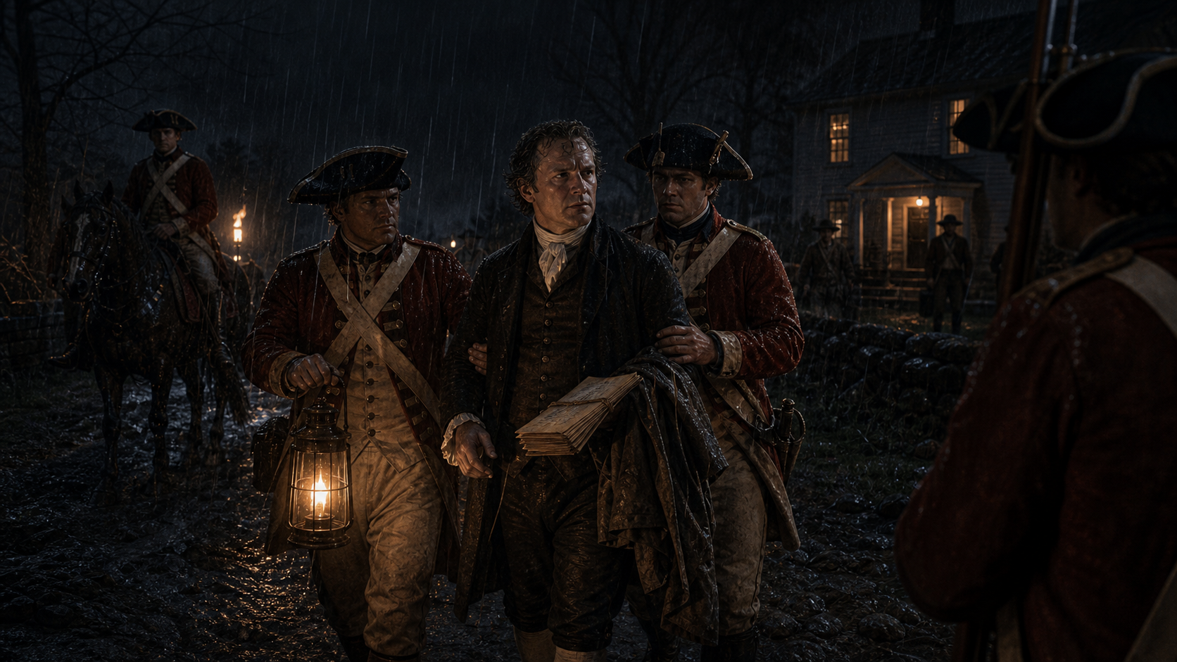 Richard Stockton being captured by British or Loyalist forces at night