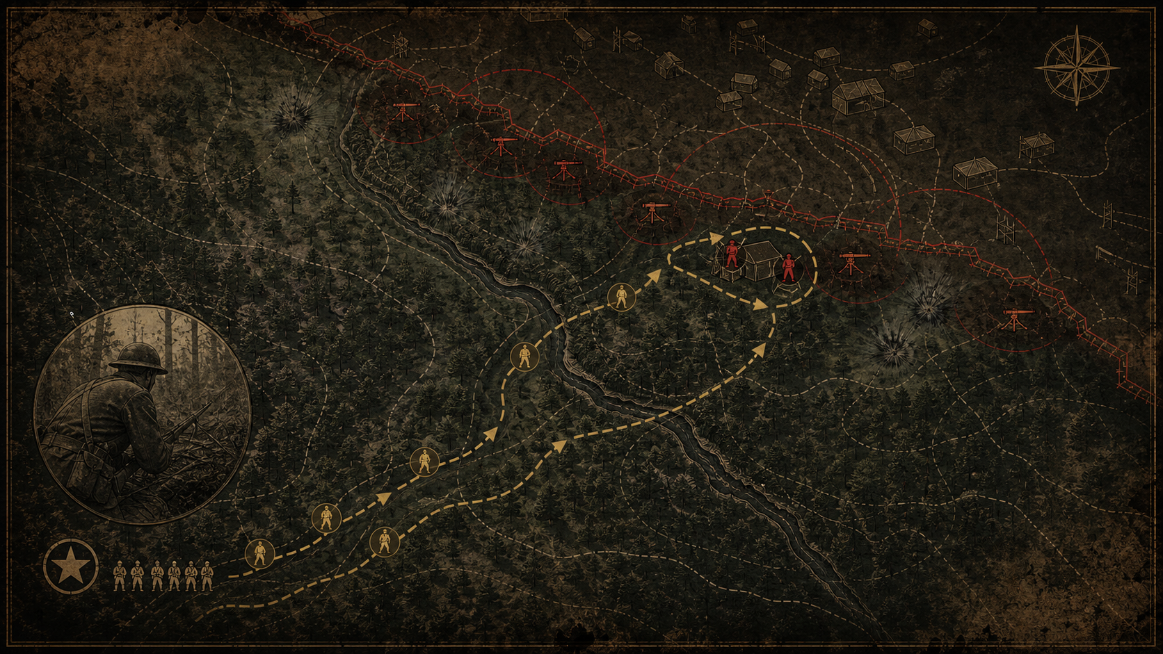 Tactical map-style graphic of York's patrol route in the Argonne Forest