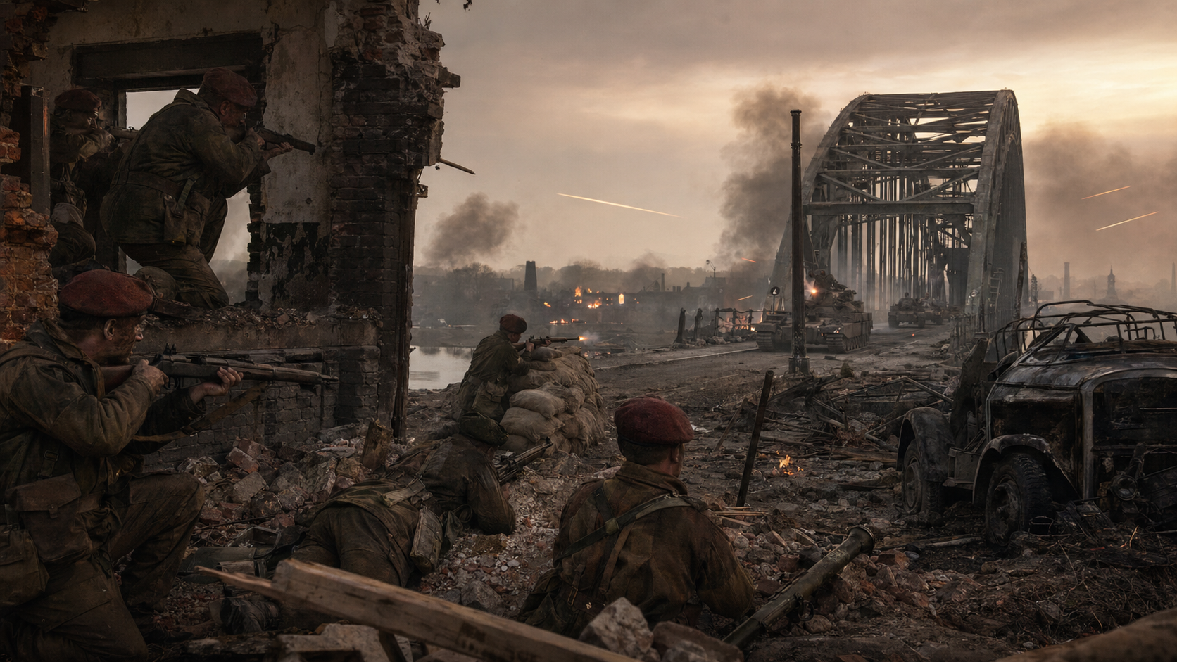 British paratroopers defending Arnhem bridge