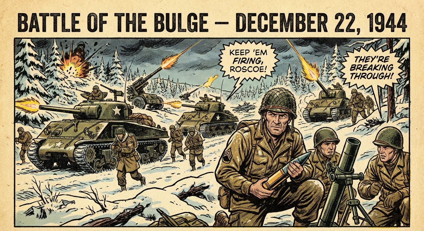 American armored forces advance through snowy Belgium