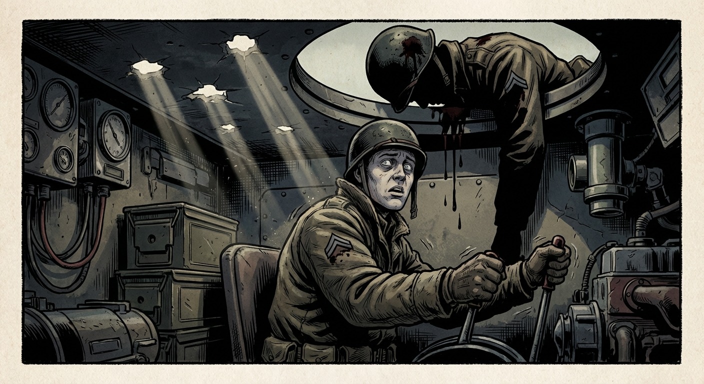 Inside the tank - Fenchel discovers his tank commander has been killed by a sniper's bullet