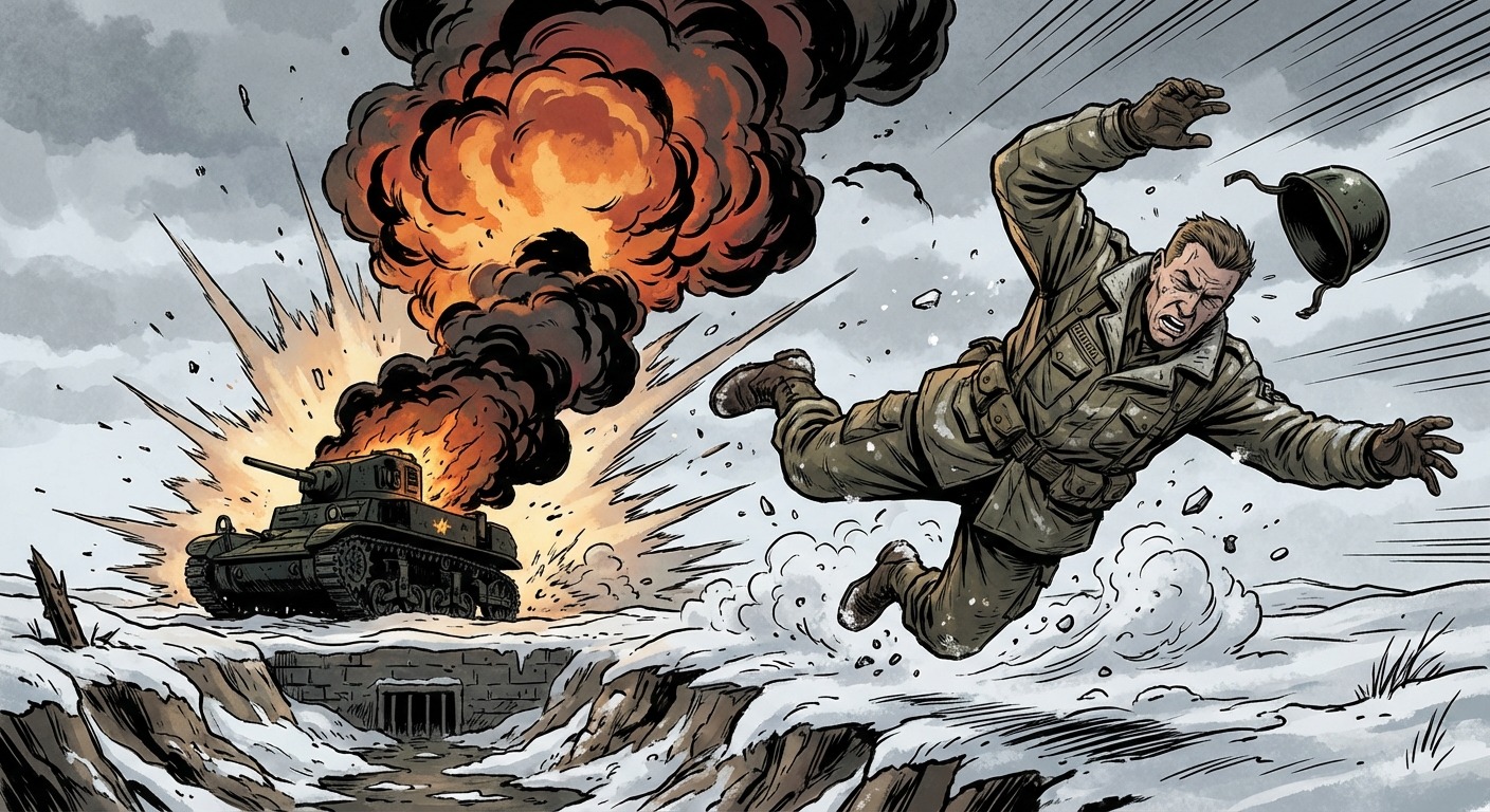 The massive explosion that throws Fenchel through the air and knocks him unconscious