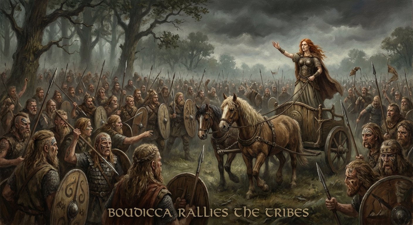 Boudicca rallying the Celtic tribes