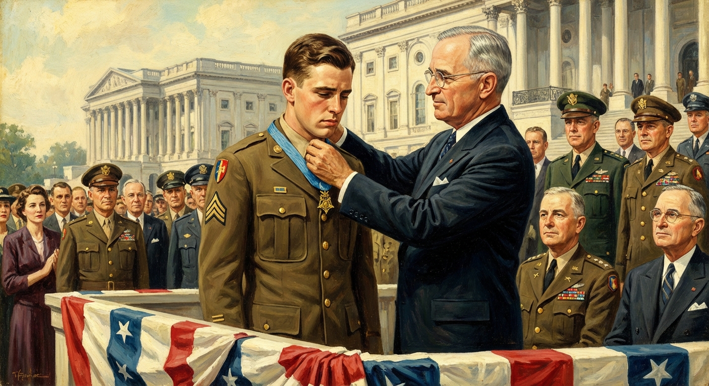 Desmond Doss receiving the Medal of Honor from President Truman