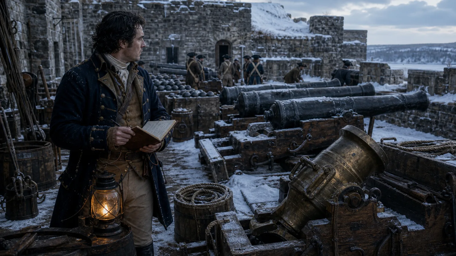 Henry Knox discovering and inventorying captured artillery at Fort Ticonderoga
