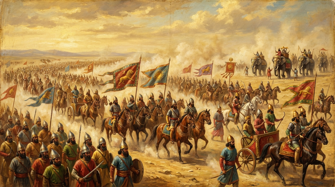 The Persian army marching into Greece