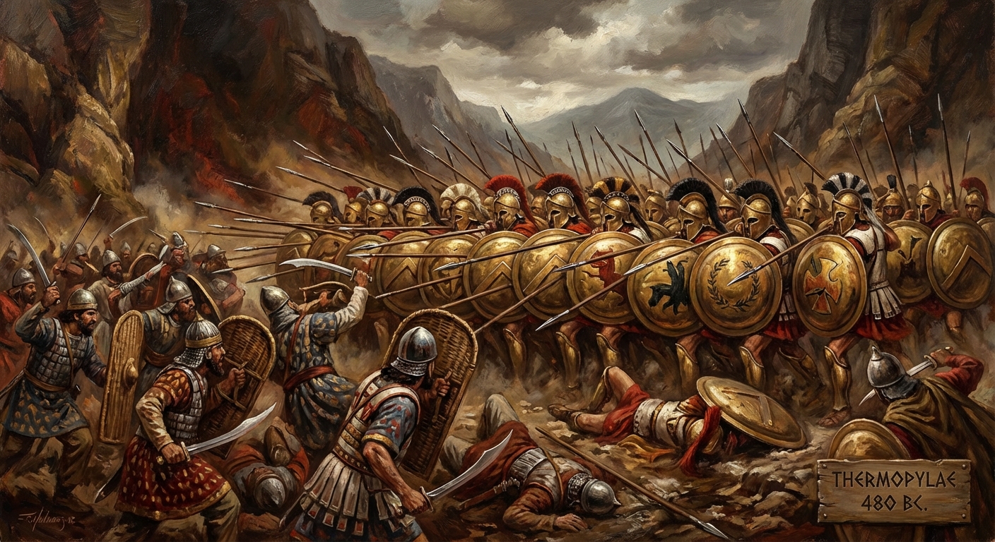Spartan phalanx fighting at Thermopylae