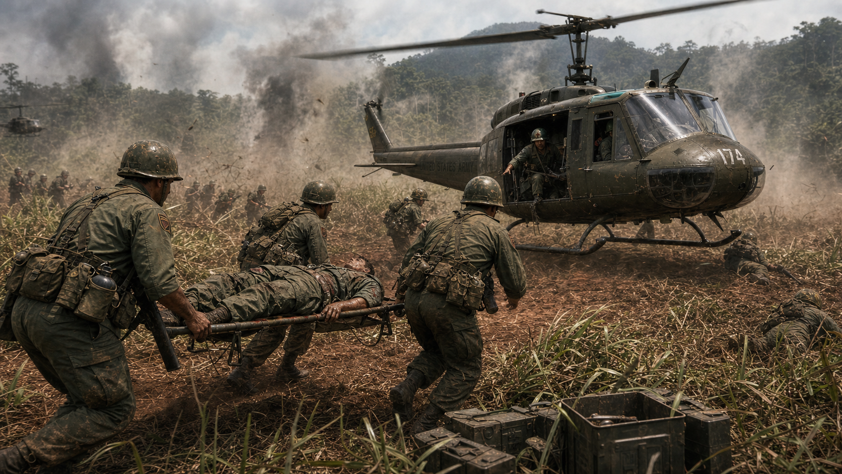 Huey medevac and ammunition run under fire at LZ X-Ray