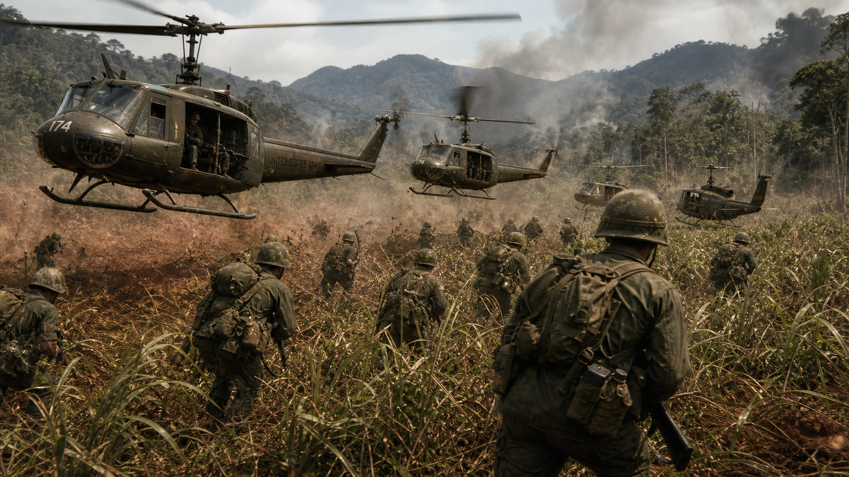 Hueys descending into LZ X-Ray in the Ia Drang Valley