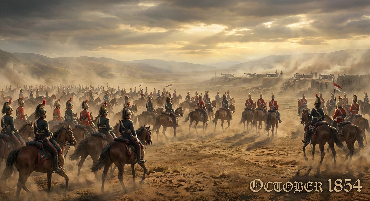 The Light Brigade assembling for the charge at Balaclava valley