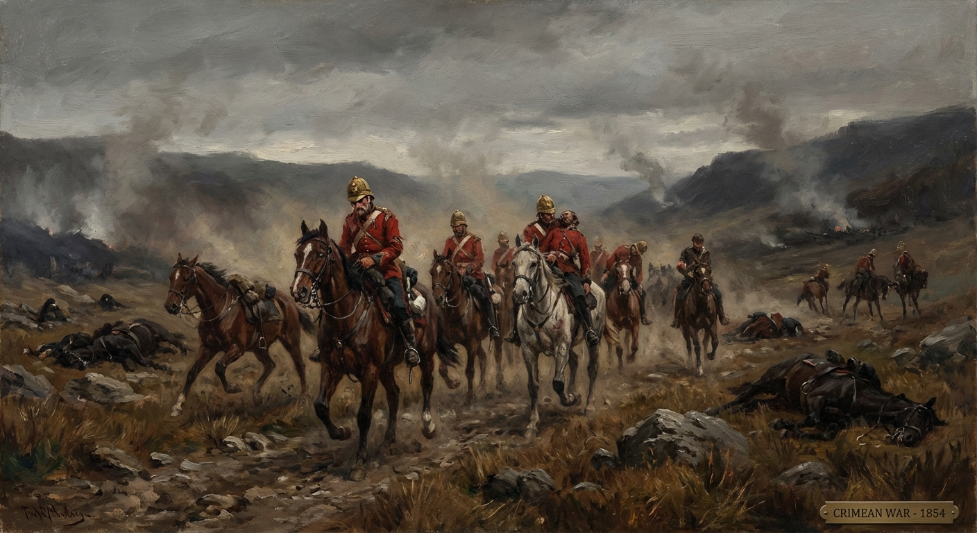 Lord Cardigan leading at the head of the charge, sword raised