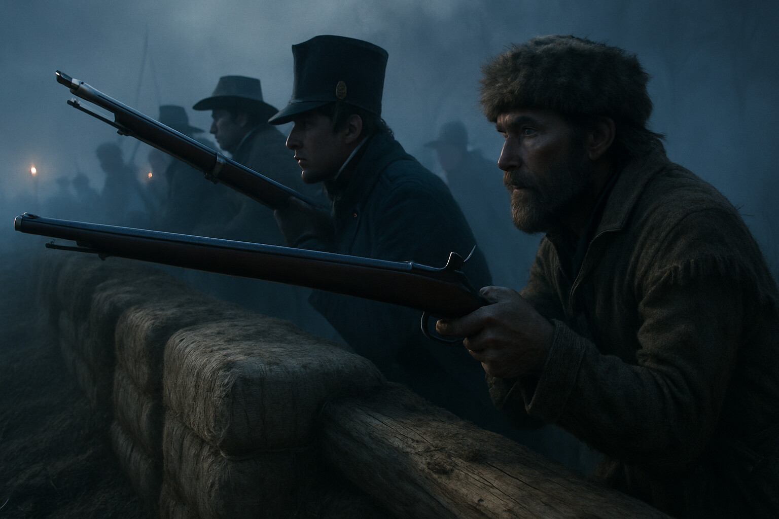 Cold open: pre-dawn on the Rodriguez Canal Line, American defenders waiting in fog. The tension before the assault.