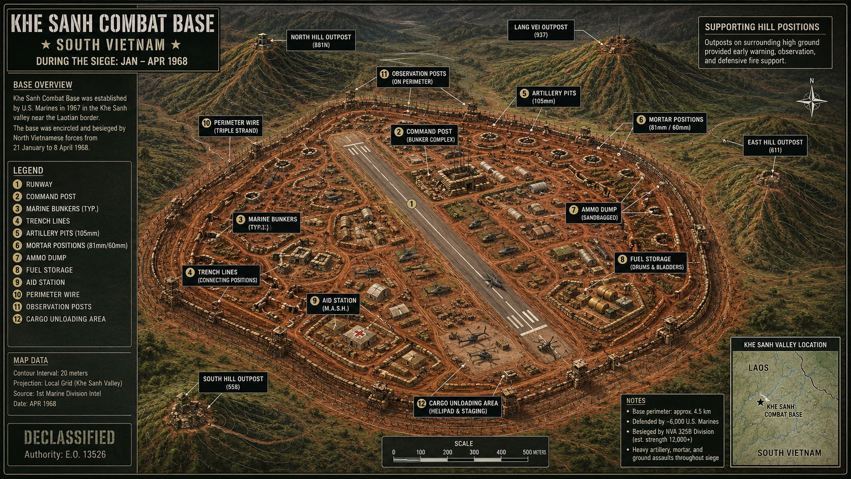 Technical diagram of Khe Sanh Combat Base layout during the siege