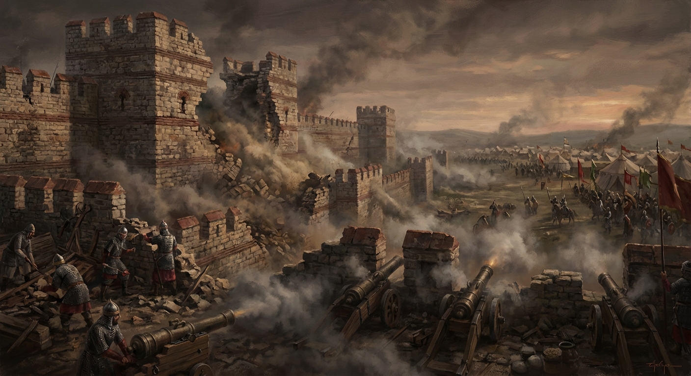 Ottoman cannons bombarding the walls