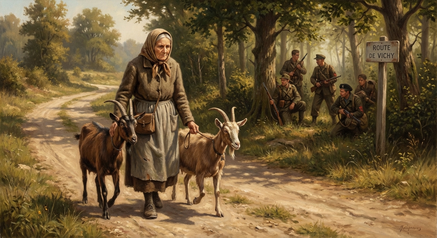 Hall as Marcelle the milkmaid, secretly directing resistance