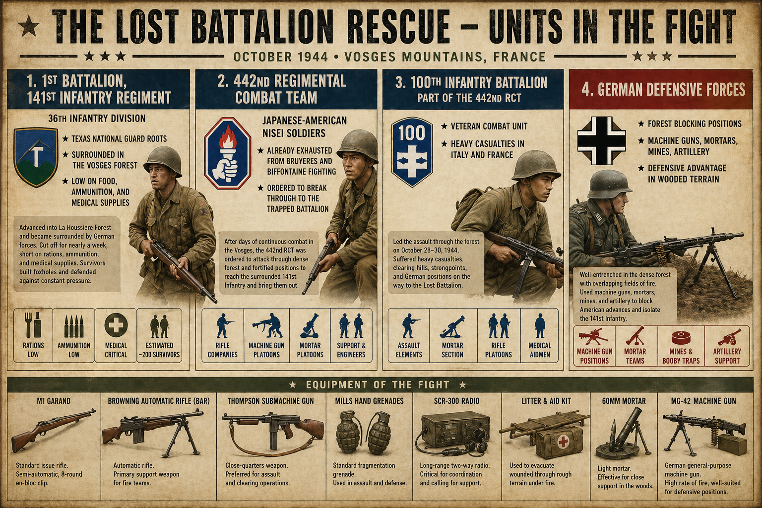 Lost Battalion rescue unit and equipment breakdown