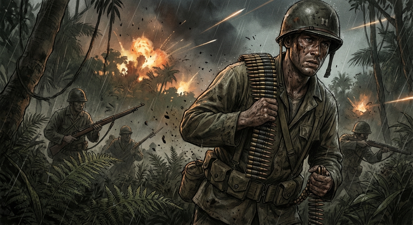 Basilone carrying ammunition through enemy lines