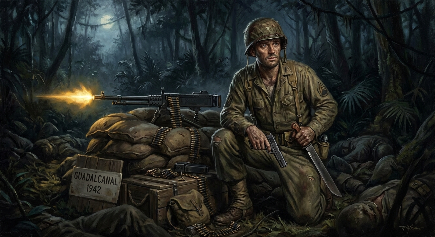 Basilone fighting with pistol and machete