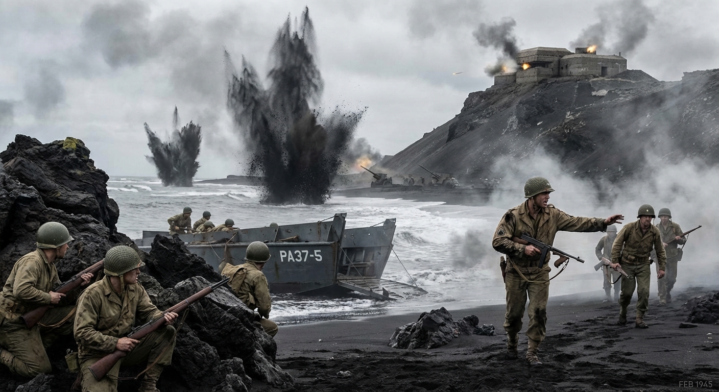 Marines pinned down on Red Beach, Iwo Jima