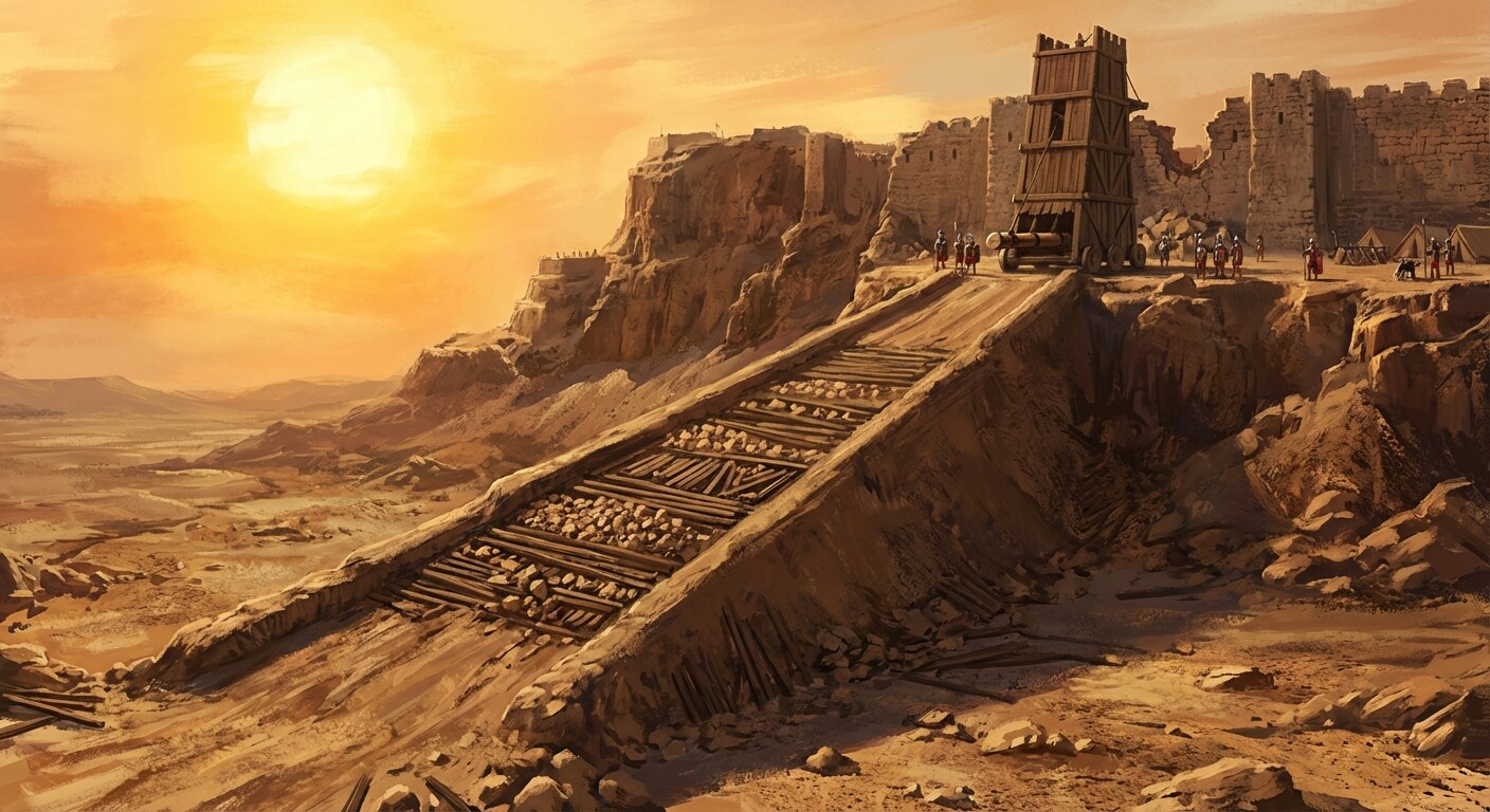 The completed Roman siege ramp rising to the Masada plateau