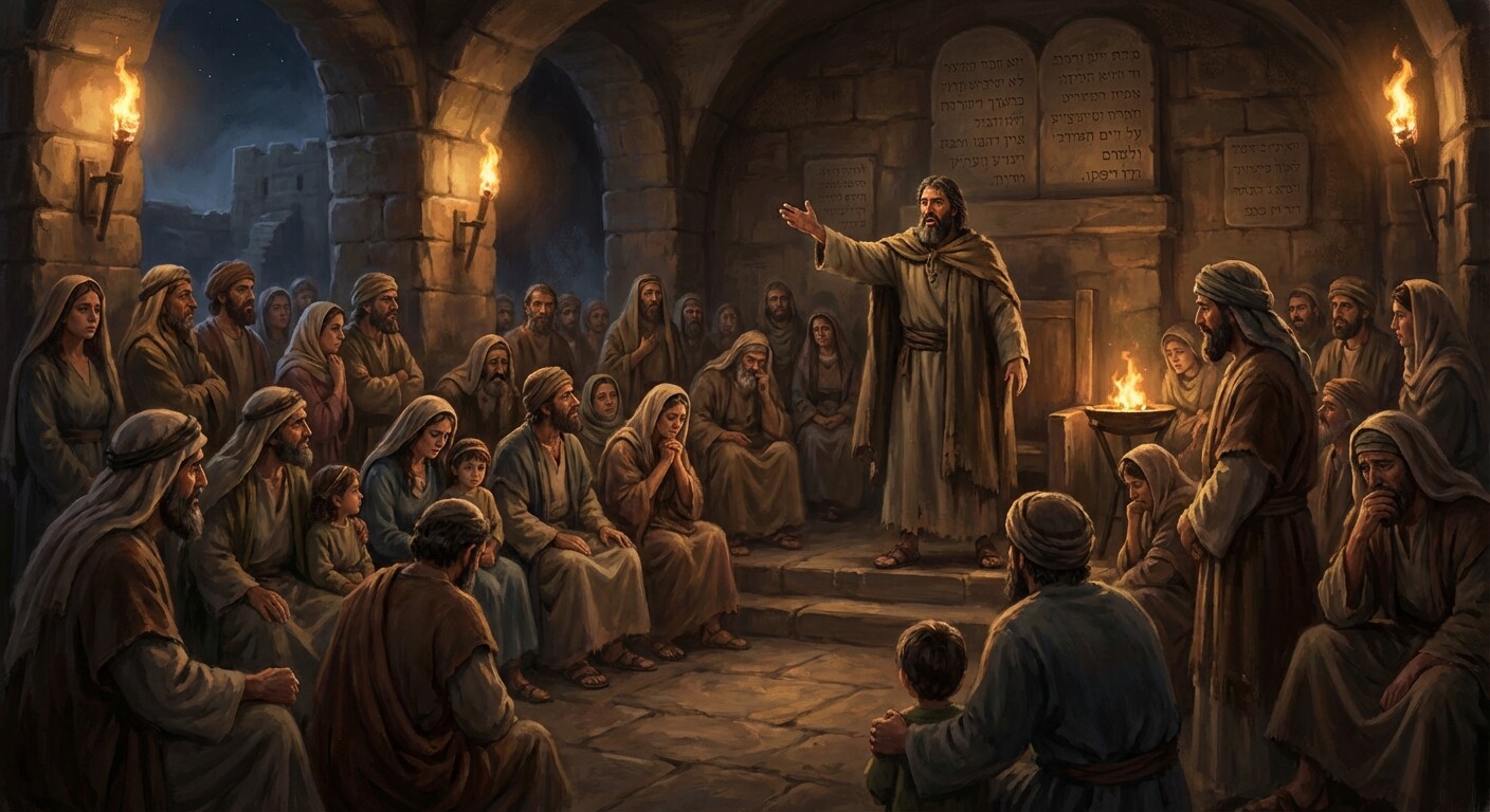 Eleazar ben Ya'ir addressing the Masada defenders at night