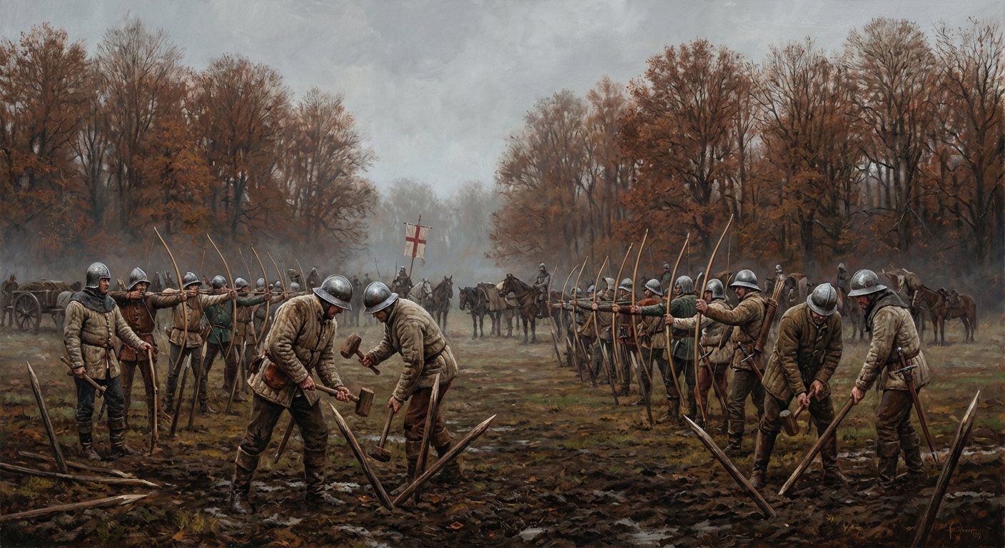 English archers planting stakes before the battle