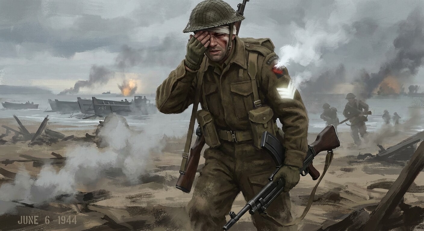 Leo Major on Juno Beach, D-Day, after losing his eye