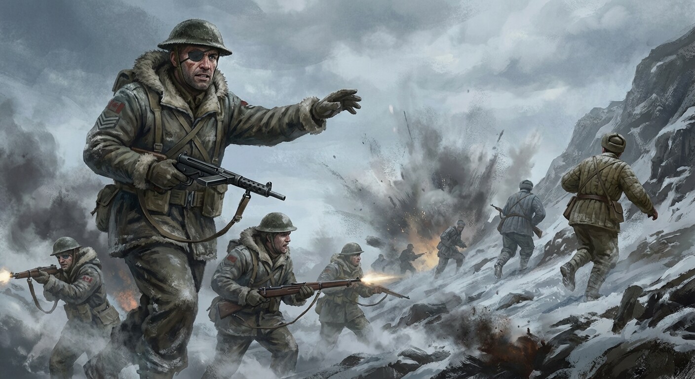 Leo Major leading 18 men against Chinese forces in Korea