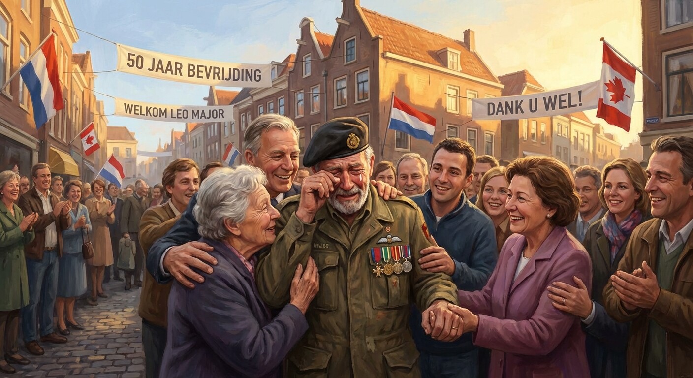 Leo Major returning to Zwolle in 1995 for the 50th anniversary liberation