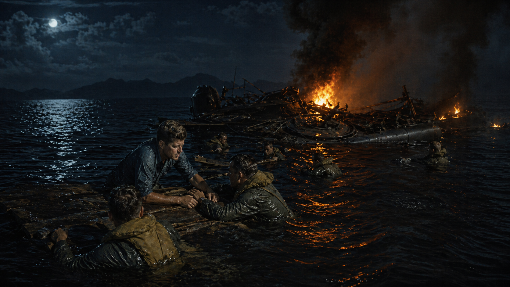 PT-109 burning in Blackett Strait