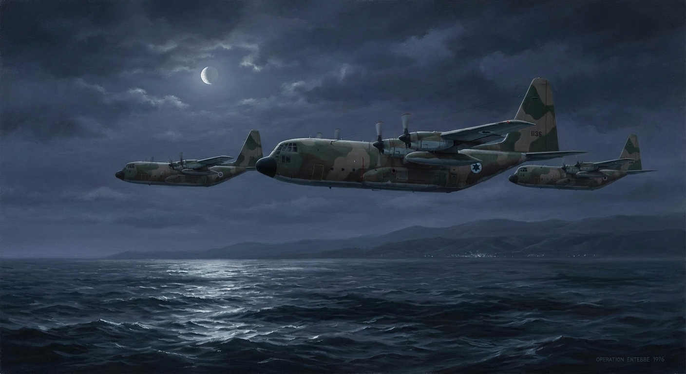 C-130 Hercules on dark runway