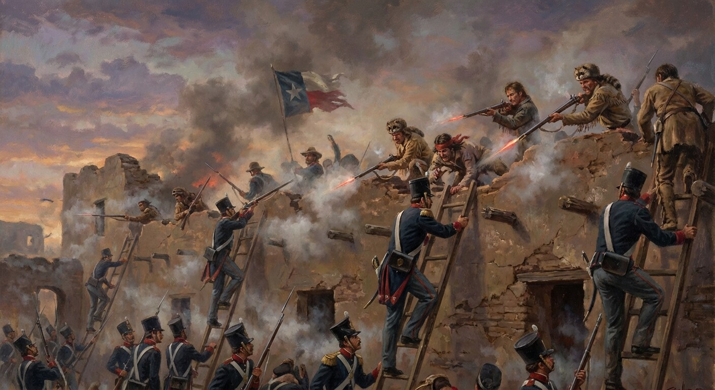 The final assault on the Alamo - Mexican troops storming the walls