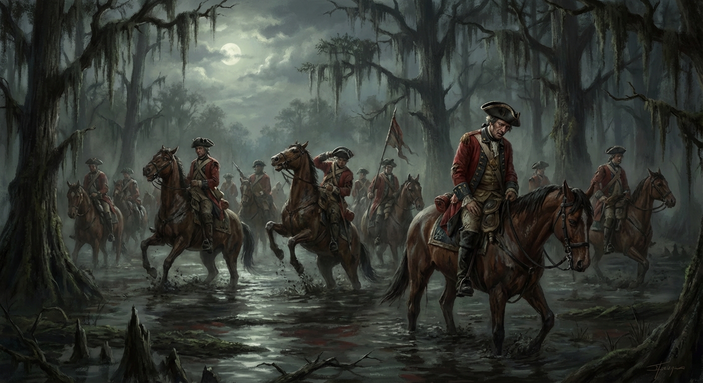 Tarleton's cavalry bogged down in the swamp