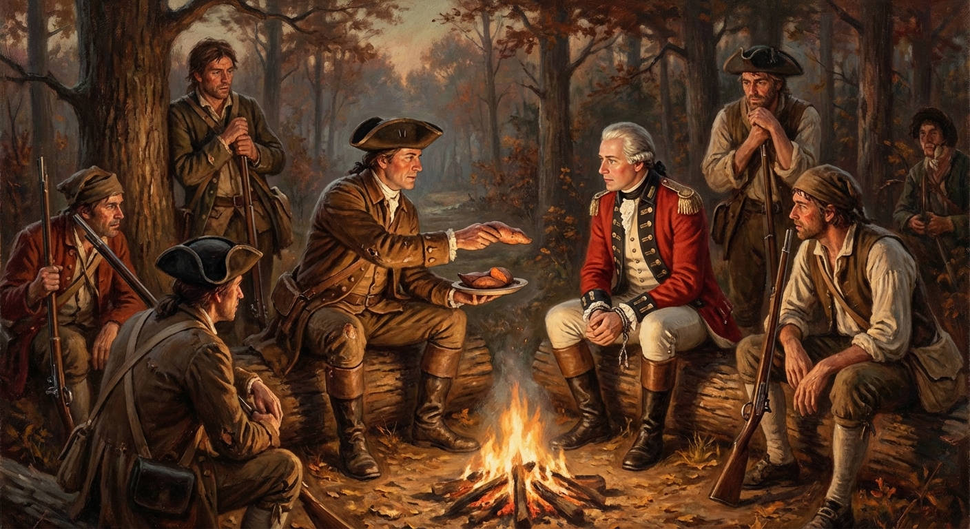 Marion inviting a British officer to share his meal