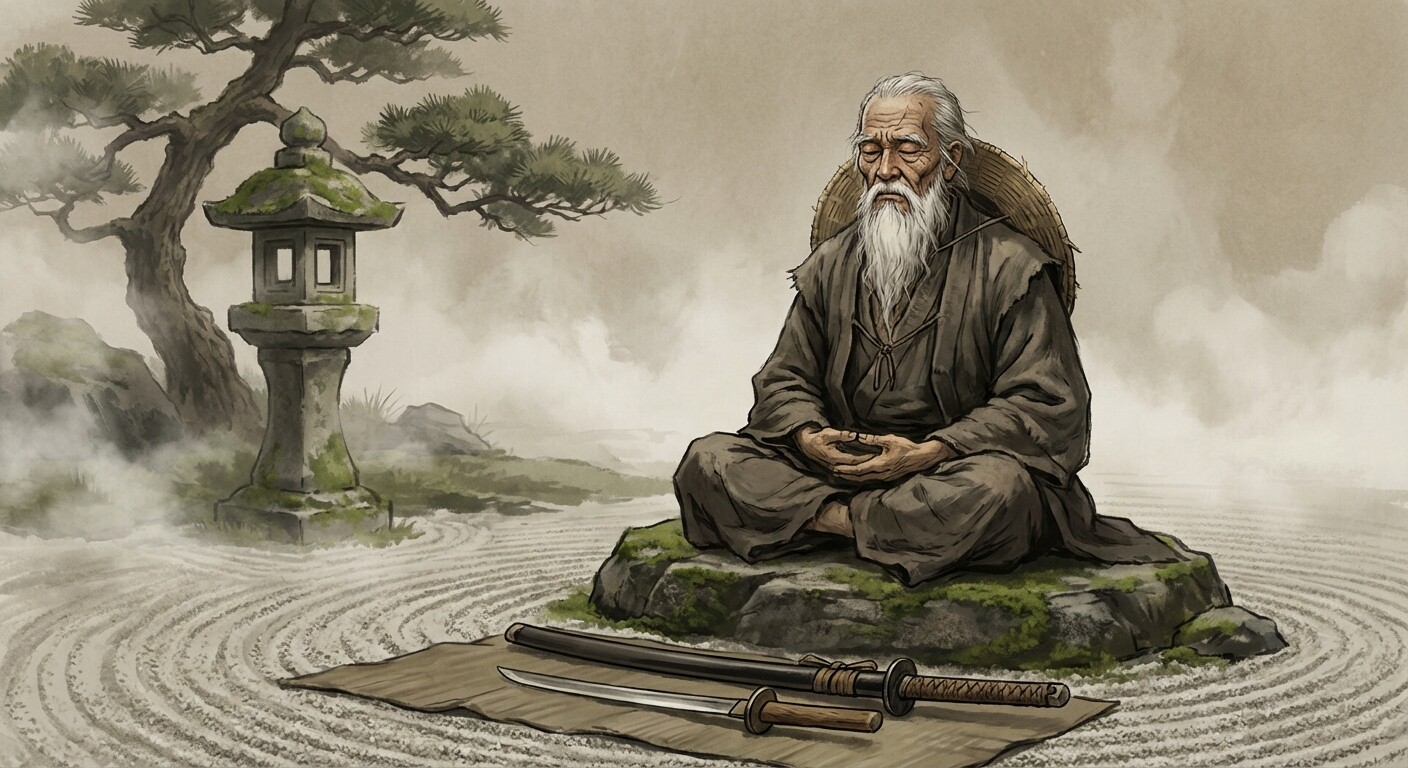 Musashi's self-portrait - Miyamoto Musashi as an old warrior