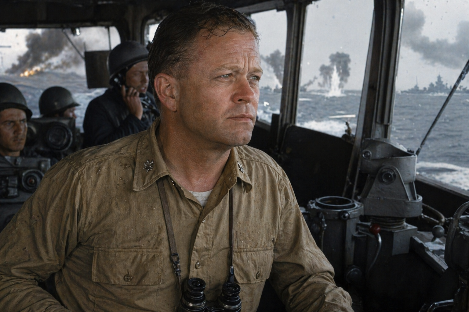 Commander Ernest E. Evans on USS Johnston bridge
