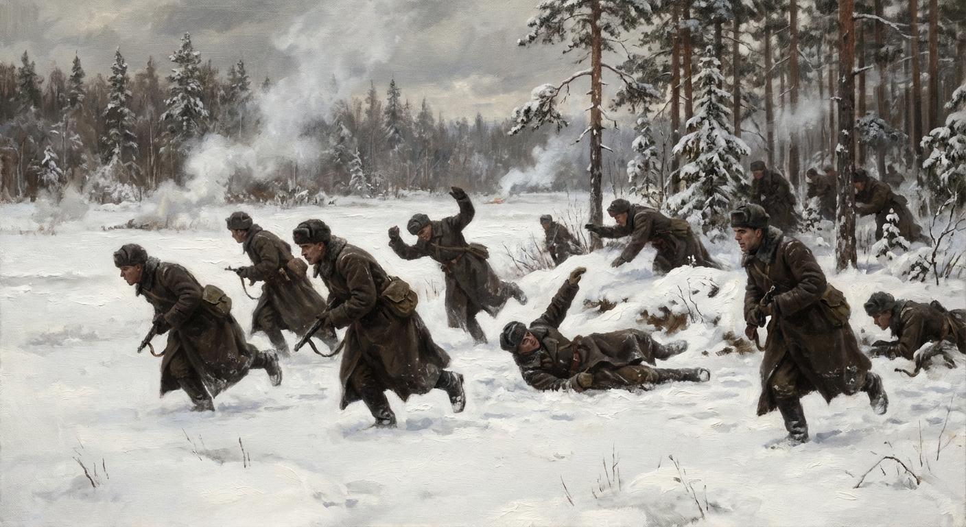 Soviet soldiers under fire in the Finnish winter