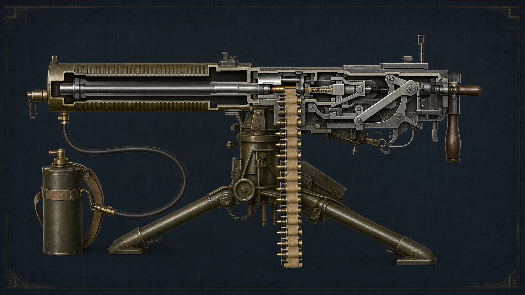 Technical cutaway of a Maxim machine gun