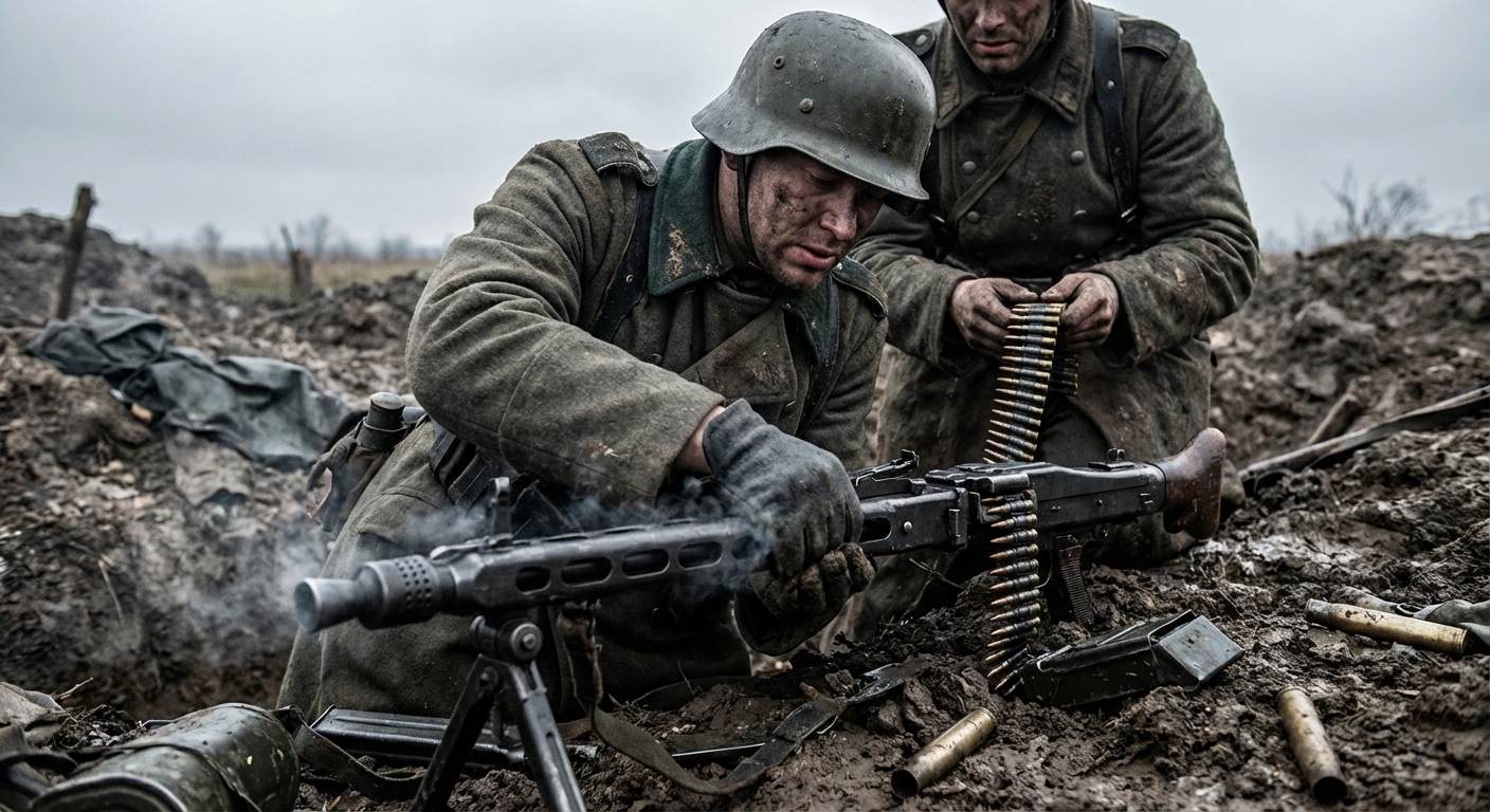German infantry squad maneuvering with MG 42